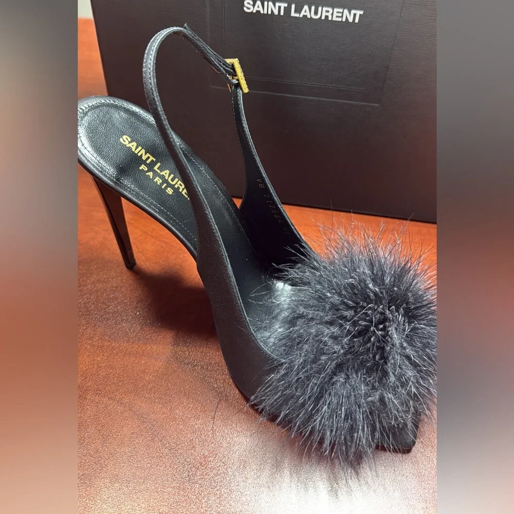 Saint Laurent Black Feathered Heels - Picture 4 of 11